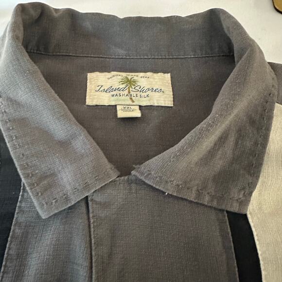 Island Shores Washable Silk Men XXL Cuban Shirt Grey Black Ivory Short sleeve - Picture 6 of 14